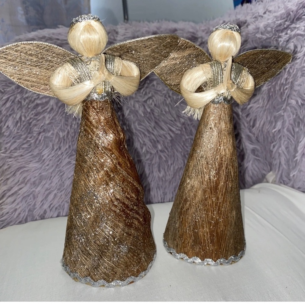 Two Vintage Abaca Angel Handmade 8”